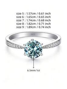Colorful Moissanite Gemstone Ring Blue Rhinestone Luxury Silver Ring - Baby Blue - View 7