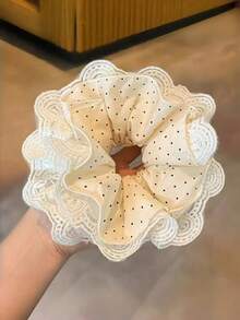 1pc French Style White Polka Dot Lace Hair Scrunchie - Elegant Hair Accessory, Ponytail Hair Tie - Cute And Charming, Suitable For Holidays And Parties - Multicolor - View 11