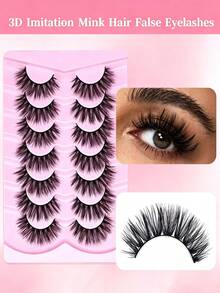 7 Pairs Fox Eye False Eyelashes, Fluffy Voluminous Wispy Lashes, Natural Curly 3D Stereo Faux Mink Eyelashes, Soft Reusable Eye Lashes For Women Daily Party Makeup - Black - View 2