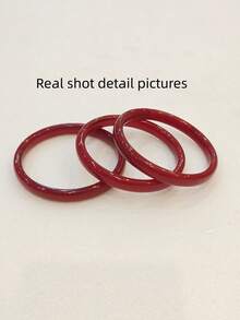 3pcs Elegant Vintage Acrylic Material Burgundy Red Bracelets, Fashionable Minimalist Design, Suitable For Women (Acrylic PMMA Material, May Have Slight Color Difference Due To Lighting) - Multicolor - View 4