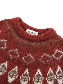 Women's Geometric Pattern Casual Daily Long Sleeve Sweater - Red - View 3
