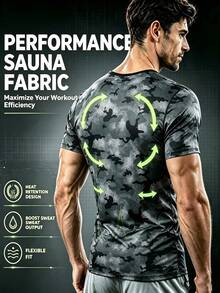 ARUNOW Men's Camouflage Sauna Fitness T-Shirt, Moisture-Wicking Heat-Locking Short Sleeve For Running, Weightlifting, Cycling - Multicolor - View 2