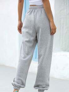 YI XUAN Women's Casual Grey Knitted Fabric Jogger Sweatpants With Pockets, Cropped Length For Sporty Preppy Style, Perfect For Fall Lounging - Light Grey - View 10