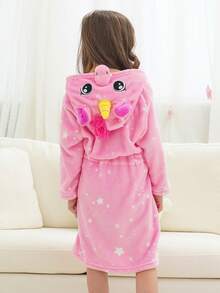 Tween Girl 粉色独角兽与星空图案系带睡袍 - 彩色 - 查看 2