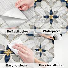 1 Roll French Gilded Floral Marble Mosaic Self-Adhesive Floor Sticker, 30 X 120Cm Vinyl Peel And Stick Removable Waterproof Non-Slip Wear-Resistant Seamless Floor Decal, Floor Renovation For Entryway Living Room Kitchen Bathroom, Renter-Friendly - Marble Inlay - View 5