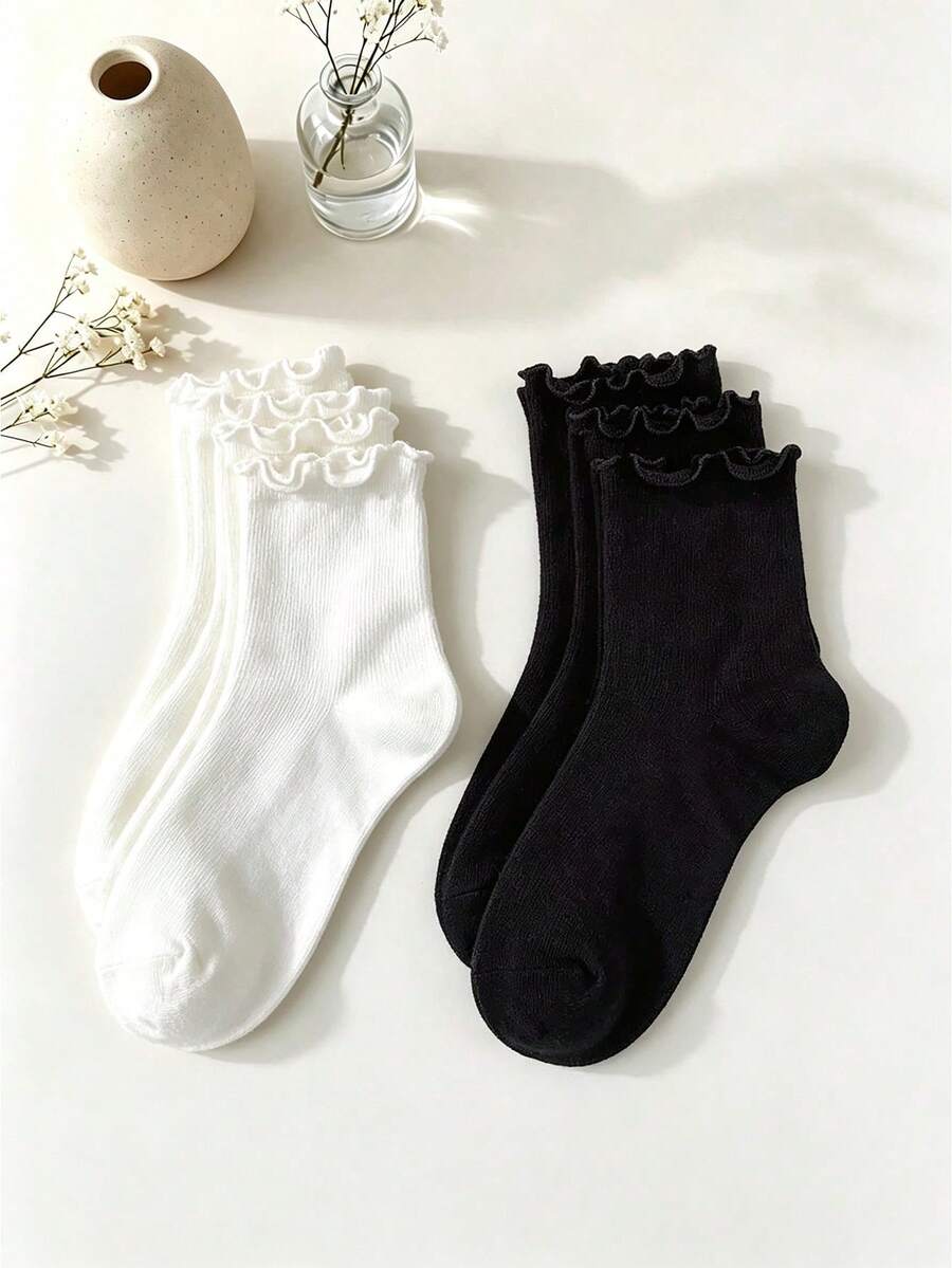 1/6 Pairs Random Solid Color Soft Breathable Mid-Calf Socks For Kids ...