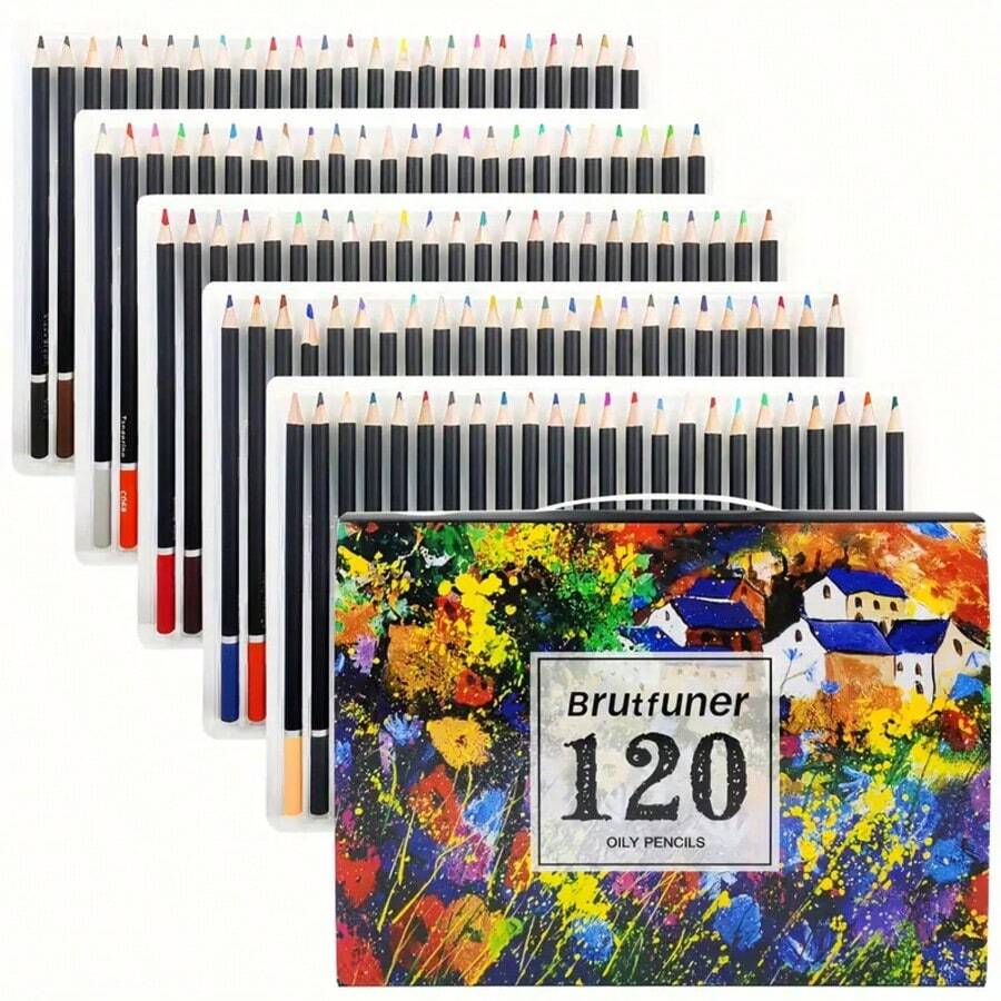 Brutfuner Ensemble de 120 crayons de couleur pour livres de coloriage, crayons de coloriage professionnels et vibrants pour artistes pour le dessin, l'esquisse, le mélange et l'ombrage - 120 couleurs de crayons de couleur gras - Voir 1