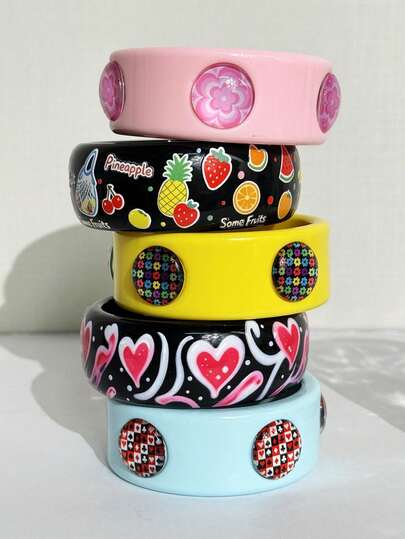 Geometric Graffiti Wave Line Colorful Striped Resin Bracelet, Harajuku Y2K Summer Colorful Bracelet