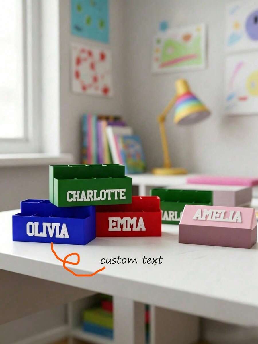 Personalized Pen Holder STL File | Customized Name Pen Holder | 3D Printed Desktop Organizer | Digital Download - Multicolor - View 1