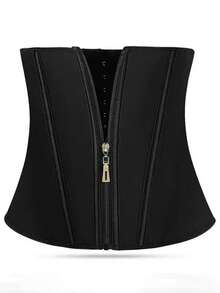 Front Zipper Steel Bone Waist Cincher For Women, Adjustable Hook And Eye Closure, Tummy Control, Waist Shaping And Slimming - Black - View 5