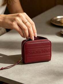 Vintage Embossed Short Zipper Coin Purse, Portable Multi-Slot Card Holder, Compact Handheld Storage Bag, Suitable For Commuting, Travel, Dating, Daily Use, Holiday And Anniversary Gift Choice, Women's Fashion Wallet Dior - Red - View 9