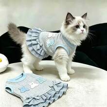 1pc Grey Pet Dress, Casual Breathable Cute Cat/Dog Vest With Bow, Suitable For Teddy Poodle And Other Small Pet Clothing - Grey - View 7