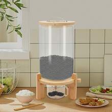 YUNRUX 7.5L/1.98Gal Glass Bamboo Cereal Dispenser, Silicone Sealed Grain Storage Container With Built‑In Thermometer & Measuring Cup - Clear - View 11