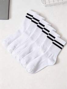 1/5/10 Pairs Black & White Striped Breathable Comfortable Socks, Unisex, Essential For Teens Sports And Back To School - Black and White - View 19