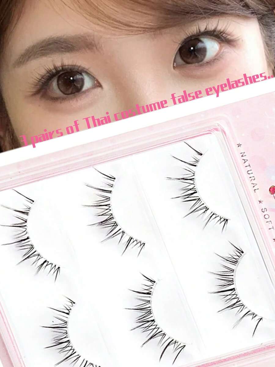 Thai Style Full Strip False Eyelashes, Transparent Thin Stem, Natural Soft Gradient, 6-12mm, Lightweight Fluffy, Reusable, Daily Makeup, Beginner-Friendly - View 1