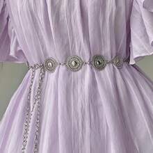 1pc High-End Waist Chain Accessory Belt For Women, Decorative Hollow Metal Waist Chain With Design Sense For Skirts - Silver - View 7