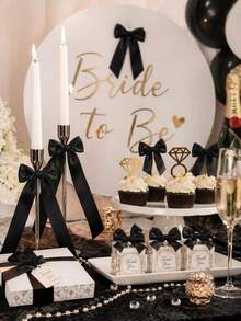 12pcs/Set Satin Ribbon Black Bow Decor, Black Self Adhesive Bow Candlestick Decor Gift Wrapping Bowknot Decorations Bows For Table For Candle-Holder Christamas Decor, Wrapping Home Party, Bridal Showers, Birthdays Centerpieces Table Decor - Black - View 5
