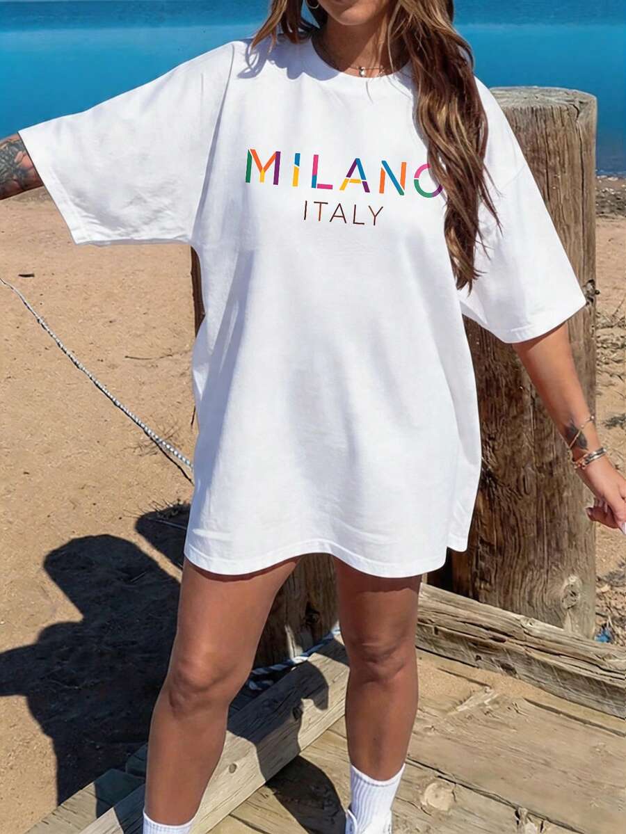 Plus Size Round Neck Letter Print Casual Multi-Function Short Sleeve T-Shirt White Summer - White - View 1