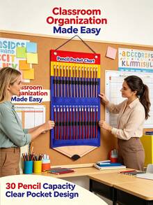 Pencil-Shaped Design Classroom & Office Storage Hanging Bag, Holds Up To 30 Pencils Each, Hanging Pencil Storage Bag, Classroom Wall-Mounted Organizer, Student Office Stationery Organizer, Suitable For Home, Classroom, Office, Library Storage - Pencils Not Included - A - View 9