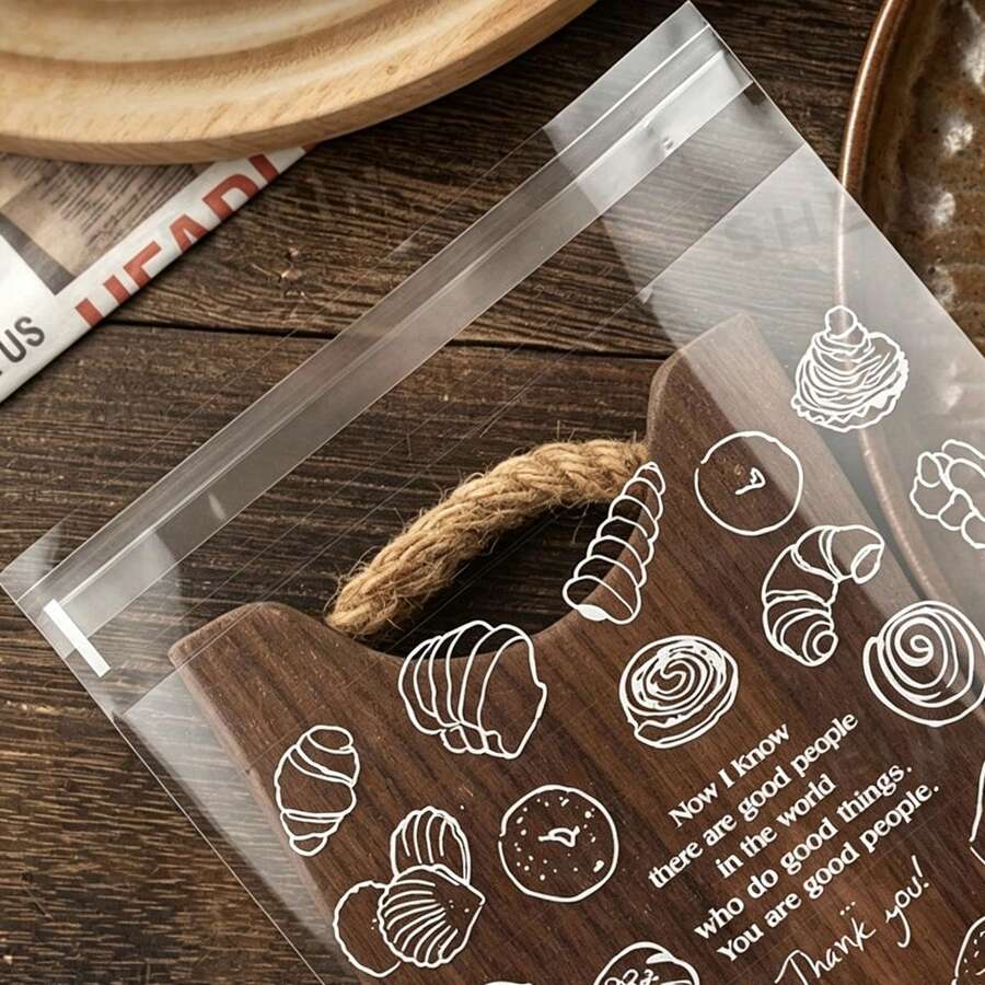 100入透明餅乾包裝袋 自黏封口麵包餅乾包裝袋 食品包裝紙廚房袋 適用糖果零食糕點餅乾包裝 - 無色 - 查看 1