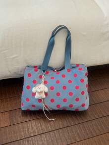 Fashion Polka Dot Tote Bag With Cute Charm, Multi-Compartment Storage, Casual Women's Daily Shoulder Handbag - Multicolor - View 12