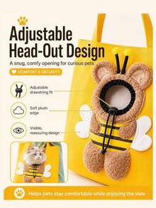 Little Bee Cartoon Embroidered Pet Shoulder Bag, Breathable Visible Window Canvas Portable Cat Travel Tote Bag - Multicolor - View 8
