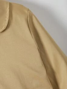 1pc Girls Khaki Mid-Length Thin Spring/Autumn Trench Coat, Peter Pan Collar, Single-Breasted, Back 3D Big Bow, Versatile Long Jacket - Khaki - View 9