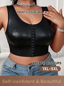 1pc Plus Size Front 3-Row Hook & Eye Removable Padding Women's Sports Bra - Black - View 6