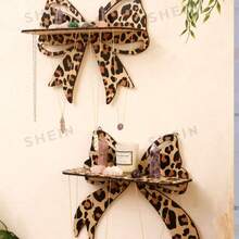 1pc Leopard Print Bow Wall Hanging Rack, Wooden Crystal Display Stand With Hooks, Decorative Hanging Jewelry Storage Rack, Suitable For Bedroom, Living Room Or Vanity, Leopard Print Design, Home Decor, Room Decor, Wall Decor Gift, Birthday Graduation Gift - Leopard Print Bow - View 1