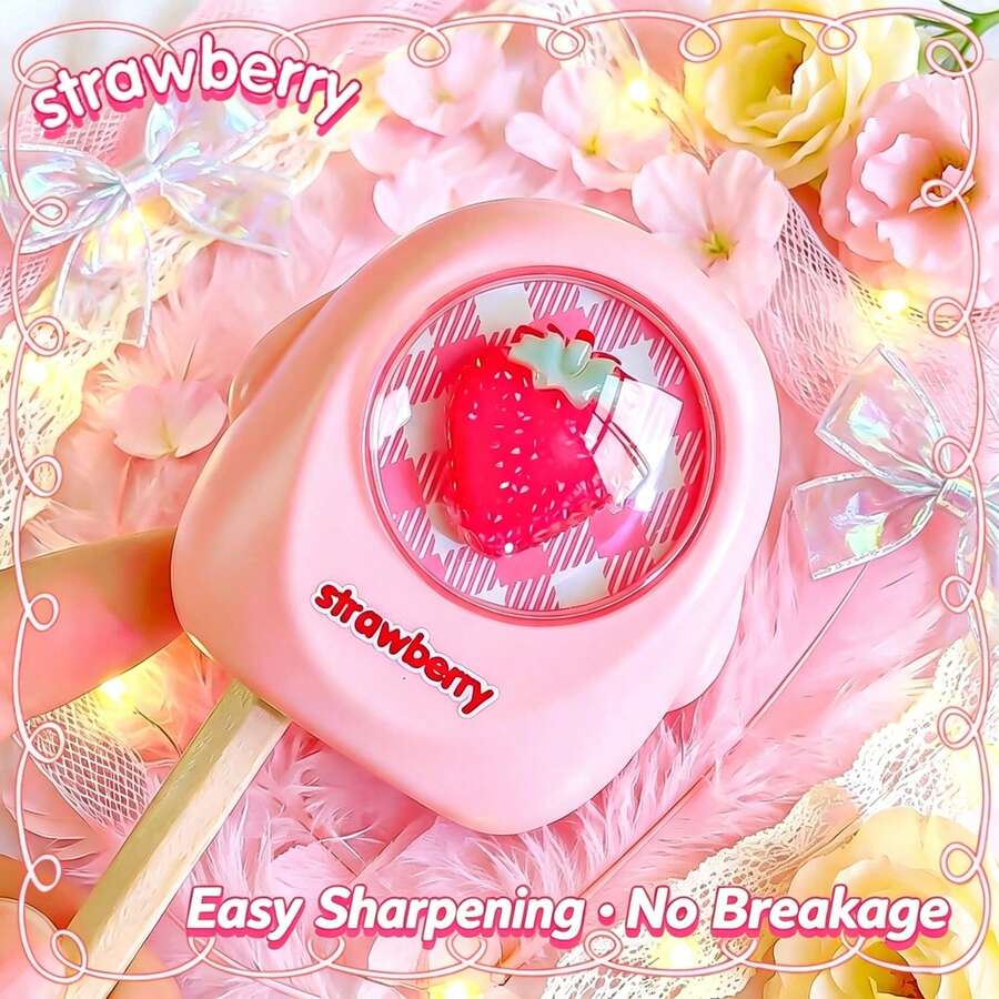 1pc Strawberry Mini Tornado Pencil Sharpener Cute Cartoon Dual-Hole Pencil Sharpener For Elementary Students Plastic Material Dual-Hole Design With Flip Cover - Easy To Use, Durable And Sharp, Ideal Choice For Students And Professionals, Essential Drawing And Office Tool - Suitable For School And Office Stationery | High-Quality Gift And Prize. - Multiple Colors and Random Styles - View 1