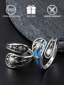 1pc 925 Sterling Silver Women's Open Ring, Adjustable Ocean Theme ...