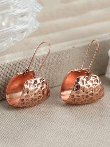 YOYO Vintage Handmade Hammered Texture Earrings, Unique Raised And Recessed Design, Unique Gift For Girlfriend - Rose Gold - View 6