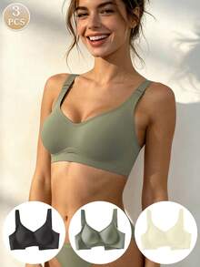 3pcs/Set Plus Size Wireless Bras For Breast Lift & Support, Thin Style Minimizing Bra For Large Bust - Multicolor - View 2