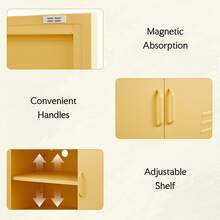 Yellow Steel Storage Cabinet With Adjustable Shelves, Waterproof And Easy To Clean, Keeping Your Living Room, Bedroom Or Entryway Tidy And Organized - 1 - View 10