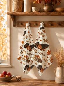 2pcs Minimalist Cute Dachshund Pumpkin Maple Leaf Pattern Kitchen Towels, Soft Polyester Dish Cloths, Suitable For Kitchen Decor, Kitchen Cleaning, Holiday Party Decoration, Kitchen Bathroom Supplies Home Essentials, Home Decor, Housewarming Gift - Multicolor - View 6