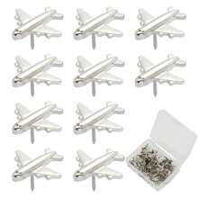 Luxury Zinc Alloy Silver Tone Airplane Shape Push Pins Decorative Thumbtacks For Travel Destination Map Marking Bulletin Cork Felt Board DIY Office Decor - Sets - View 1