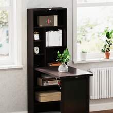 Mesa dobrável de parede com espaço de armazenamento, estante, área de trabalho, quadro-negro e prateleira ajustável. - A - Ver 10