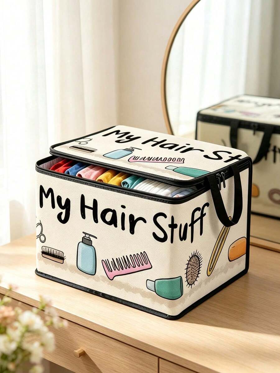 All My Hair Stuff Storage Box With Lid, Foldable Storage Box, Storage Box, Storage Box, Large Capacity, Book Organization, Holiday Gift, Office Organization, Under Bed Storage, Rental Home Organization, Can Be Used For Work, School, Dorm Storage, Back To School, Travel Essentials, Dorm Essentials, Wedding Bride Gift, Mother's Gift, Birthday Gift, Holiday Souvenir, Back To School Gift, Graduation Gift - Multicolor - View 1