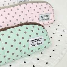 Fluffy Angel Wings Polka Dot Quilted Pencil Case, Korean Style Stationery, Back To School, Pen, Ruler, Eraser All-In-One Mesh Storage Bag, School Supplies, Pencil Case - A - View 7