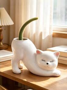 1‑Piece Aesthetic Cat‑Shaped Creative Imitation‑Tail Design Multi‑Functional Decorative Vase, Suitable For Desktop, Home And Room Decoration - Lying Cat - View 4