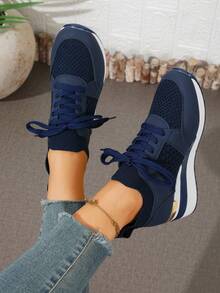 WTKMRSSTEP Women's Height-Increasing Athletic Sneakers, Versatile Casual Thick Sole Platform Lace-Up Slimming Daily Commute Sports Shoes - Blue - View 4