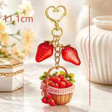 1pc/2pcs Women's Pastoral Strawberry Bow Flower Double-Sided Embossed Acrylic Pendant, Realistic 3D Strawberry Accessory Keychain, Creative Versatile Bag Charm - Multicolor - View 4