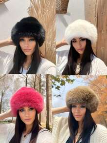 1/2pcs Women's Soft Wool Wide Brim Hat, Thick Warm Fleece Hat, Fashionable Autumn/Winter Warmth - A - View 1