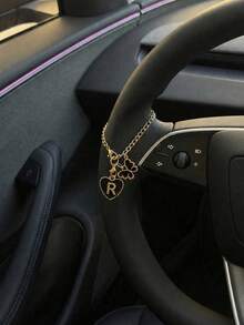 Black Butterfly Steering Wheel Pendant With Initial Heart Charm And Gold Chain, Decorative Car Hanging Ornament, Fashionable Car Interior Accessory, Suitable For Women, Drivers, Friends, New Car Owners, Perfect For Gifts - Black - View 22