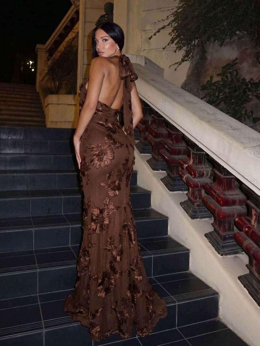 Elegant Backless Formal Dress, Romantic Sexy Party Gown, Suitable For Beach, Wedding, Formal Dinner, Wedding Guest Brown Fall - Brown - View 1