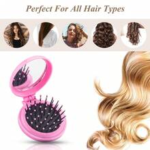 3pcs Foldable Travel Combs With Pocket Mirror, Multi-Color Round Design, Unisex, Portable Ball-Shaped Massage Brush Head, Foldable For Bag Storage, Suitable For Gym And Daily Styling, Exquisite Gift - Cushion Brush (Black Air Cushion) - View 8