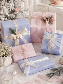 5pcs 2-Design Pastel Gift Wrapping Paper Set, Minimalist Blue Pink Wrap For Birthday, Wedding, Holiday Party, Gift Box Decoration And Gifting - Holiday Edition - View 5