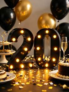 1pc 22cm Creative Illuminated LED Marquee Letter & Number Night Light, Home Decor Battery Powered LED Alphabet Lights - Black Number - View 3