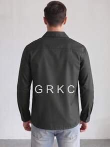 GRKC 男士領長袖梭織寬鬆休閒鈕扣襯衫，秋冬款 - 黑色 - 查看 5