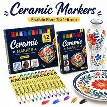 6-12 Colors Ceramic Graffiti Pen Set, Multi-Color Smooth And Even Writing, Layerable Graffiti Art DIY Colorful Waterproof Ceramic Pens, Suitable For Writing And Painting On Ceramic Surfaces Of Mugs, Plates, Vases And More - Multicolor - View 8